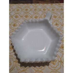 Westmoreland English Hobnail Milk Glass 1 Handle Bowl- Hexagon- Estate Find!